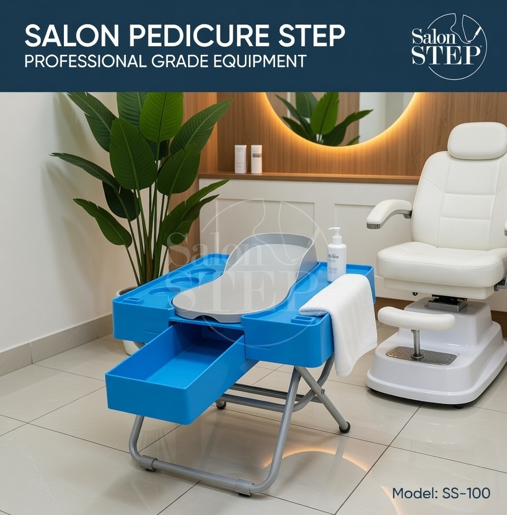Salon Step Deluxe Beauty Footrest At-Home Pedicure Station LED Magnifier Fan NIB
